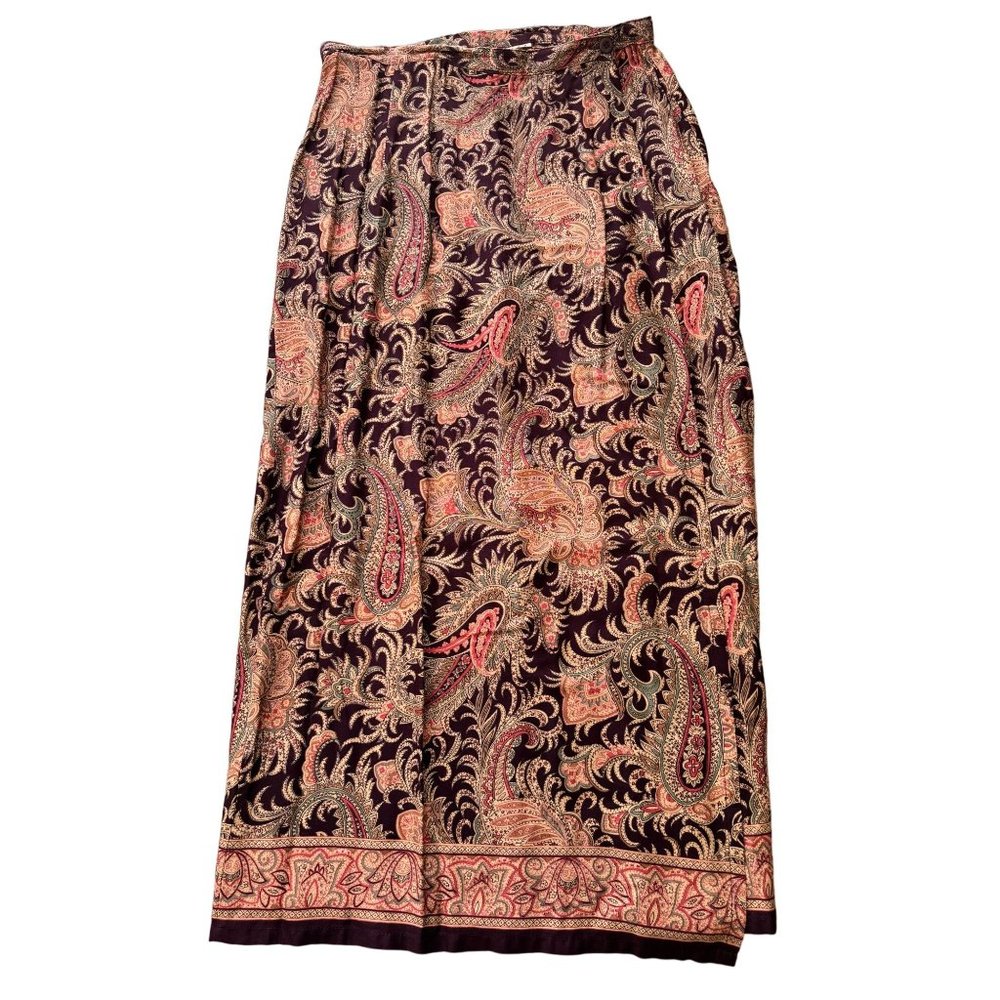 VINTAGE BROWN PAISLEY WRAP MAXI SKIRT SIZE 12 | B2‎